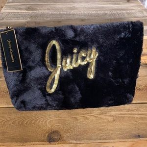 Juicy Couture Black Fuzzy Zippered Pouch - Bag